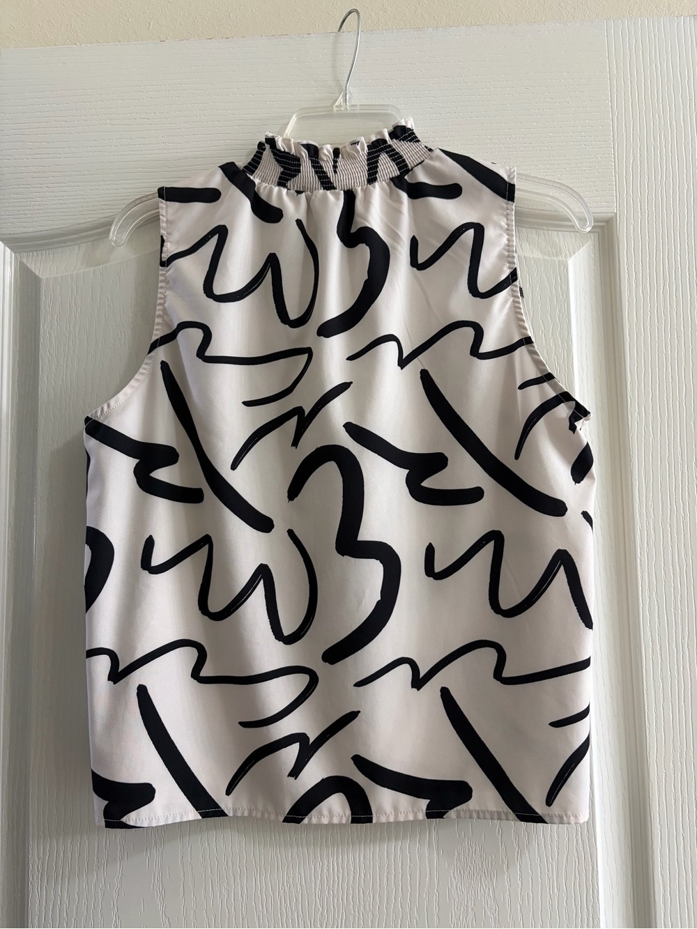 SHEIN Black & Cream Mock Neck Scribble Print Sleeveless Top